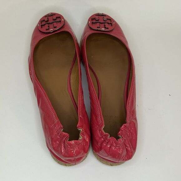 Tory Burch Reva Espadrille Ballet Flats Hot Pink Patent Leather Womens Size 10.5 - Picture 7 of 10